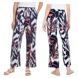 NIC+ZOE Seaside Shade Wide Leg Pull-On Pants Blue Multi Pockets Elastic Back M